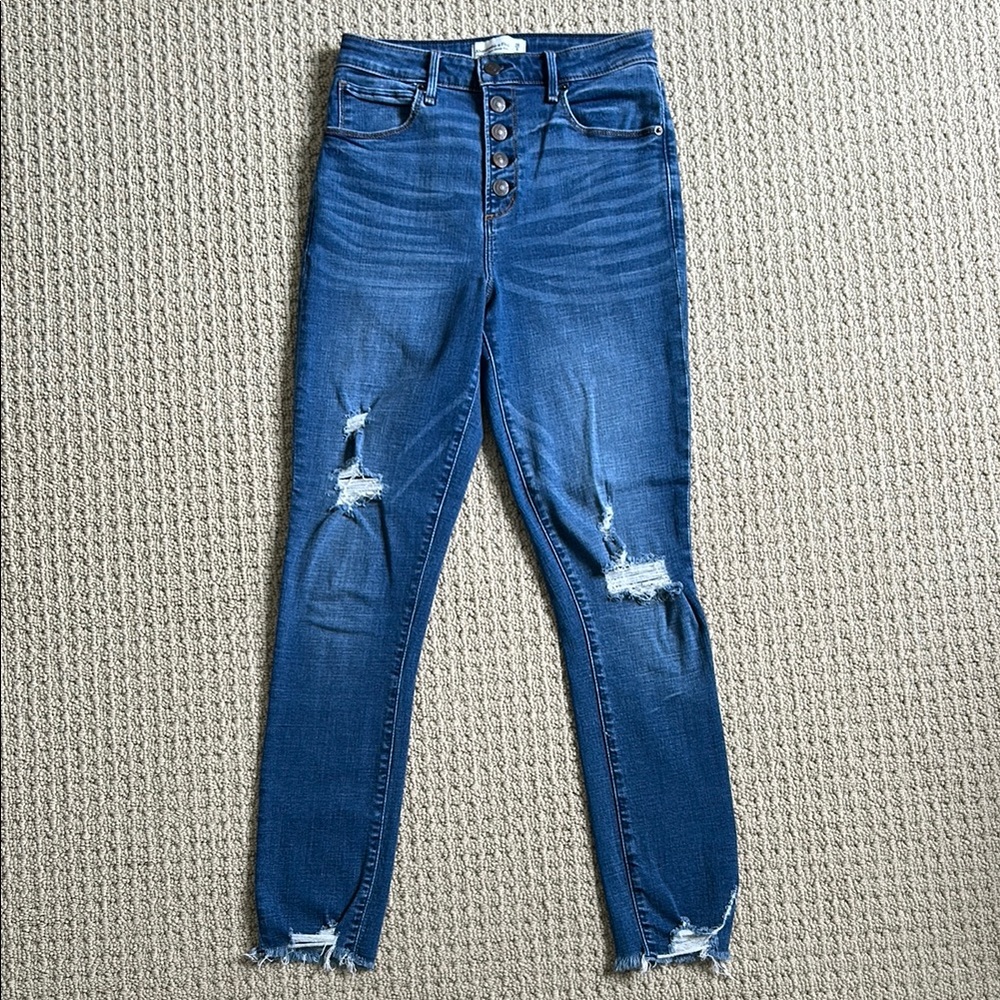 Abercrombie Women’s High-Waisted Distressed Blue Jeans, Skinny Ankle, Size 28, 6